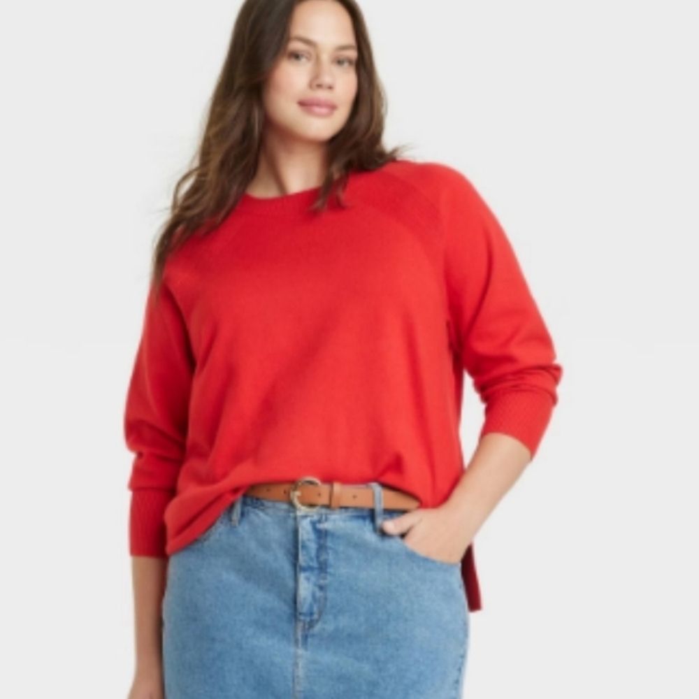 💚 NEW! Women's SUPER SOFT Crewneck Pullover Sweater, Red 4X Ava & Viv